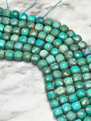 Grade A HuBei Turquoise Faceted Cube Beads Strand - 6mm