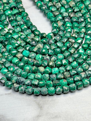 Malachite Faceted Cube Beads Strand - 4mm