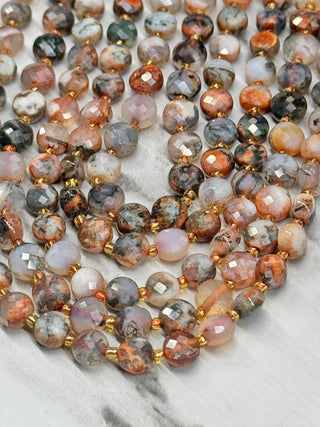 Red Tree Agate Faceted Coin Beads Strand - 6mm