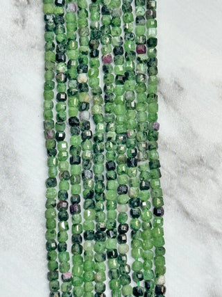Ruby in Zoisite Faceted Table Cut Cube Beads Strand - 2mm