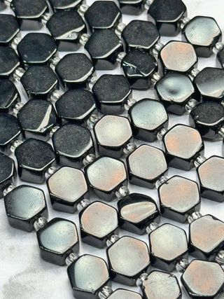 Obsidian Hexagon Flat Beads Strand - 8mm