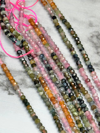 Watermelon Tourmaline Faceted Rondelle Gradient Color Beads Strand - 3x2mm