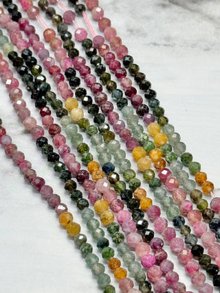 Watermelon Tourmaline Faceted Color Blocked Beads Strand - 3mm