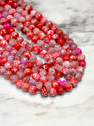 Red Crackle Agate Faceted Beads Strand - 6mm