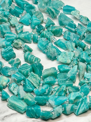 Blue Amazonite Raw Cut Nugget Beads Strand - 5-18mm