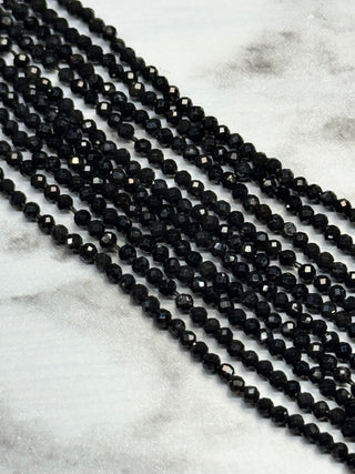Black Tourmaline Faceted Beads Strand - 2mm