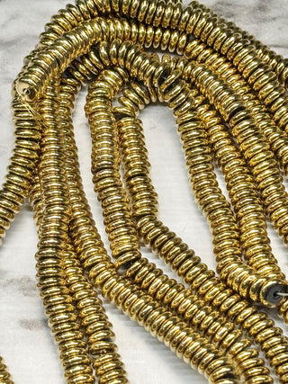 18K Gold Plated Hematite Rondelle Beads Strand - 3x1mm - 6x2mm