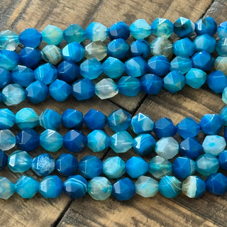 Faceted Star Cut Blue Banded Agate Bead Strand - 8mm