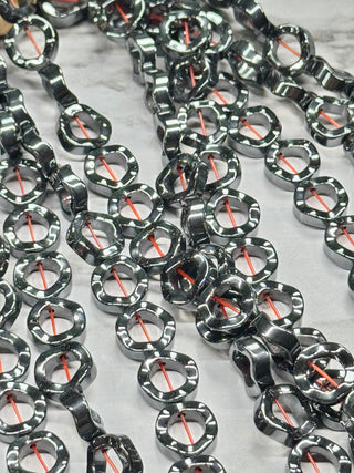 Hematite Wavy Donut Beads Strand - 12mm