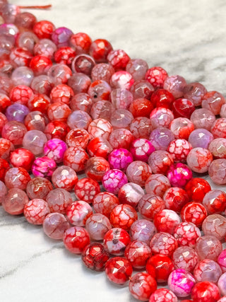 Red Crackle Agate Faceted Beads Strand - 6mm