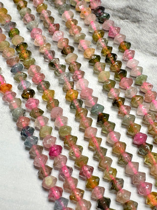 Grade A Mixed Tourmaline Faceted Bicone Beads Strand - 3mm