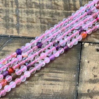 Faceted Super 7 Quartz Bead Strand - 4mm