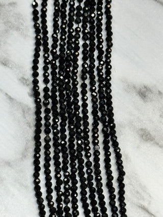Black Tourmaline Faceted Beads Strand - 2mm
