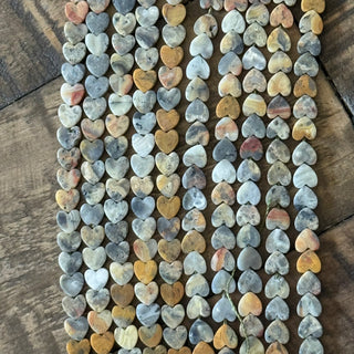 Frosted Crazy Lace Agate Heart Bead Strand - 6mm