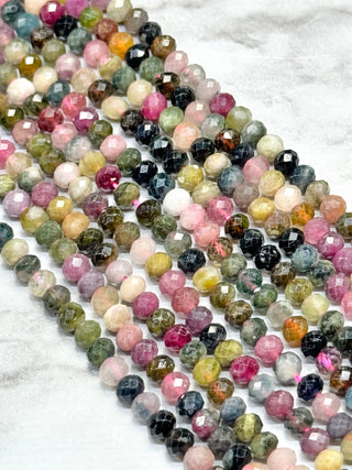 Watermelon Tourmaline Faceted Rondelle Beads Strand - 4x3mm