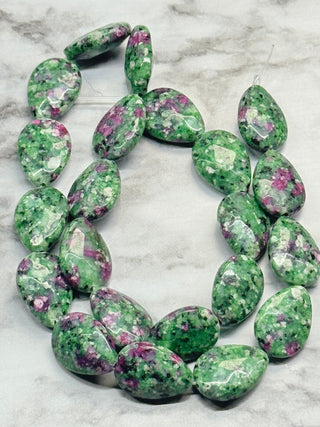 Ruby in Zoisite Faceted Teardrop Beads Strand - 18x13mm