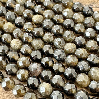 Faceted Gold Sheen Obsidian Bead Strand - 4mm