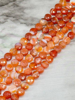 Banded Agate Faceted Coin Bead Strand - 6mm