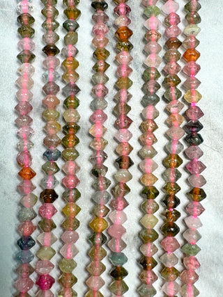Grade A Mixed Tourmaline Faceted Bicone Beads Strand - 3mm