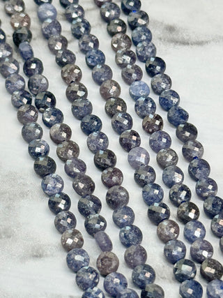 Sapphire Faceted Coin Beads Strand - 4mm