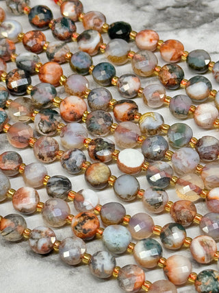 Red Tree Agate Faceted Coin Beads Strand - 6mm