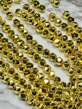 Hematite Faceted Star Cut Beads Strand - 8mm - Light Gold - Silver