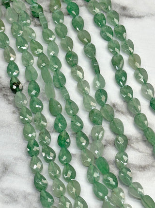 Green Strawberry Quartz Faceted Teardrop Beads Strand - 6mm