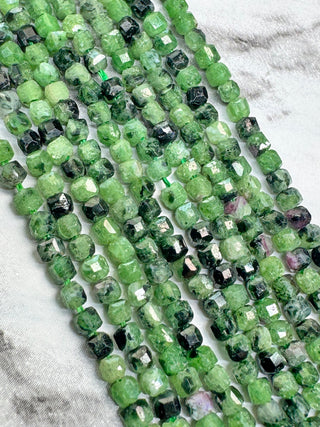 Ruby in Zoisite Faceted Table Cut Cube Beads Strand - 2mm