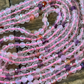 Faceted Super 7 Quartz Bead Strand - 4mm