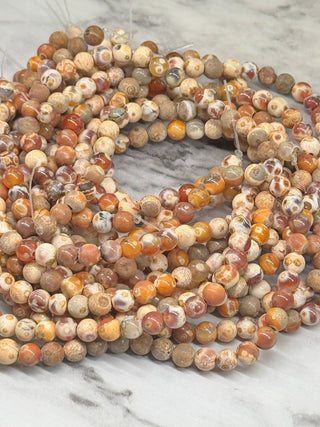 Fire Crackle Agate Beads Strand - Orange - 6mm - 8mm - 12mm