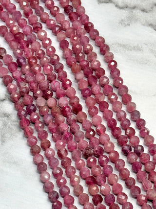 Red Tourmaline Faceted Beads Strand - 4mm