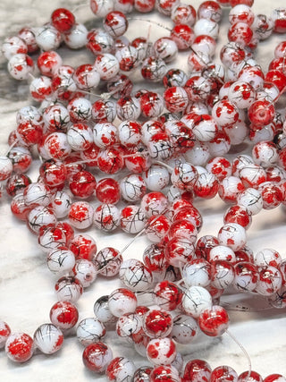 Blood Splatter Painted Glass Beads - 6mm