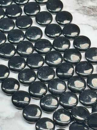 Obsidian Flat Round Beads Strand - 15mm