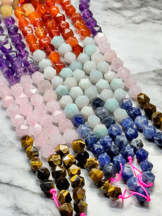 Chakra Mixed Gemstone Faceted Star Cut Beads Strand - 8mm