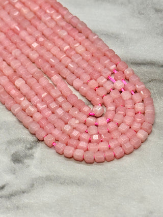 Pink Opal Bead Strand - Faceted Table Cut Cubes - 2mm