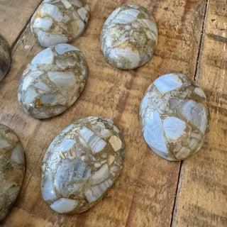 Oval Brass Lined Light Blue Chalcedony Agate Cabochon 18x25mm