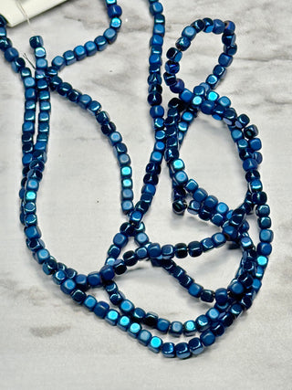 PVD Plated Blue Hematite Cube Beads Strand - 3mm