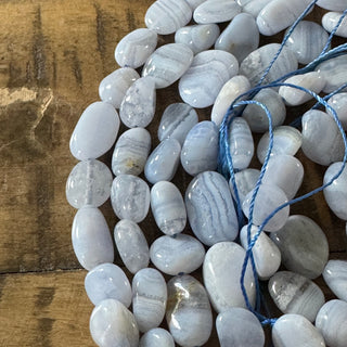 Blue Lace Agate Tumbled Stone Bead Strand - 8-13mm