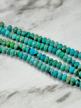 Grade AA HuBei Turquoise Faceted Rondelle Beads Strand - 4x2mm