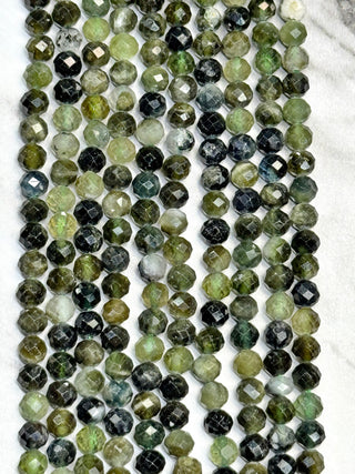 Green Tourmaline Faceted Beads Strand - 3mm - 4mm