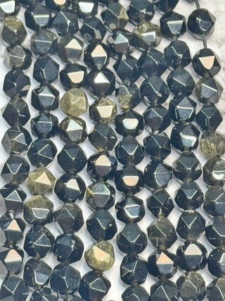 Gold Sheen Obsidian Faceted Star Cut Beads Strand - 10mm