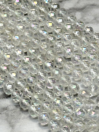 AB Plated Clear Quartz Faceted Beads Strand - 6mm - 8mm