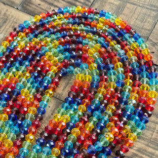 Faceted Rondelle Transparent Glass Beads Strands, Mixed Color, 8x6.5mm