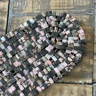 Rhodonite Square Bead Strand - 4mm