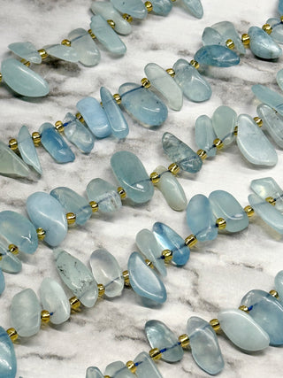 Aquamarine Tumbled Stone Top Drilled Beads Strand - 10-20mm