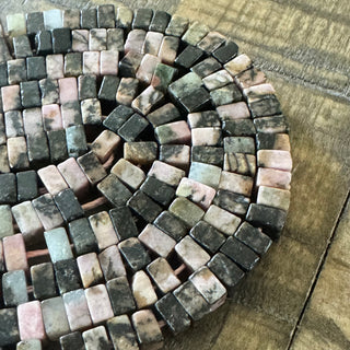 Rhodonite Square Bead Strand - 4mm