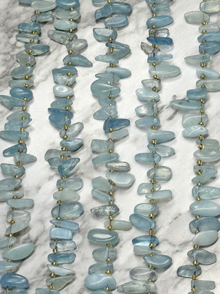 Aquamarine Tumbled Stone Top Drilled Beads Strand - 10-20mm
