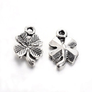 50pc Silver Clover Tibetan Style Alloy Charms 15x10mm