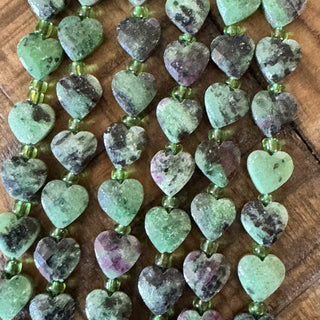 Ruby in Zoisite Faceted Heart Bead Strand - 8mm