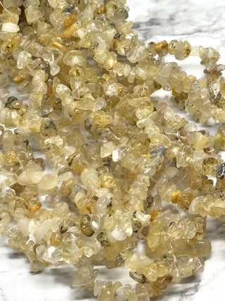Gold Rutilated Quartz Bead Chip Strand - 5-8mm